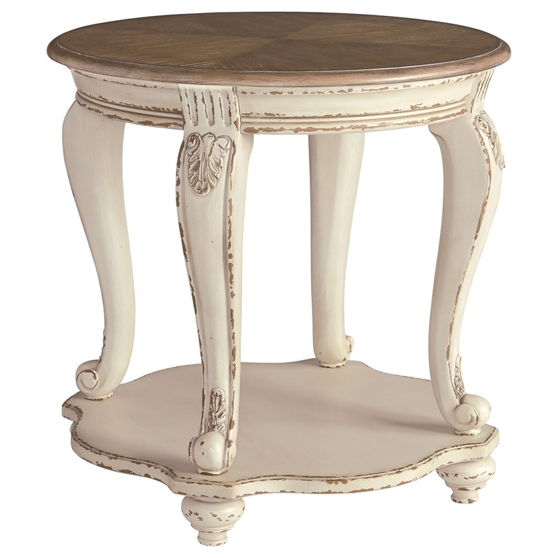 Realyn – Round End Table – White / Brown