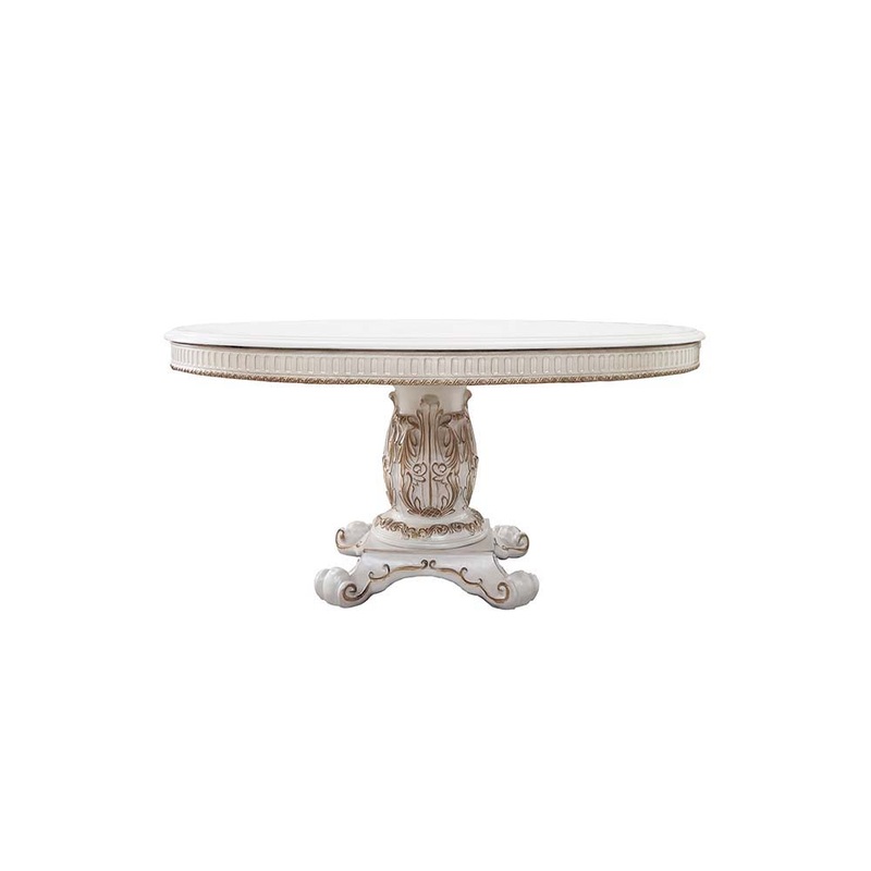 Vendome – 76 Round Dining Table With Pedestal Base – Antique Pearl