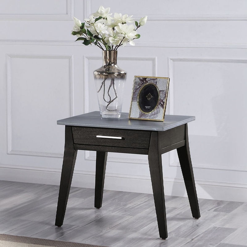 Zemocryss – End Table – Sintered Stone Top Marble Top & Dark Brown