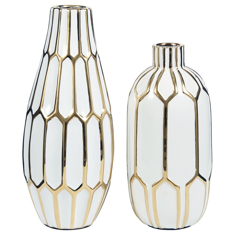 Mohsen – Vase Set (Set of 2) – Gold Finish / White