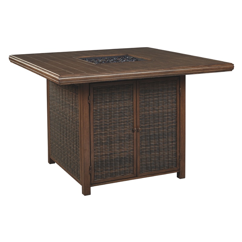 Paradise Trail – Square Bar Table w/Fire Pit – Medium Brown