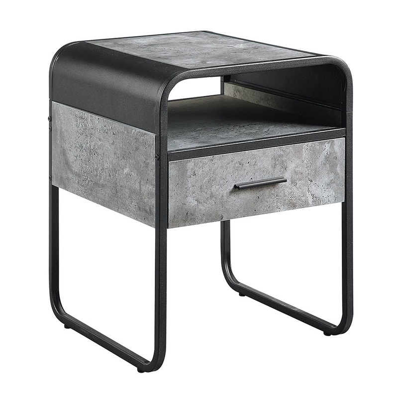 Raziela – 22 End Table – Concrete Gray & Black