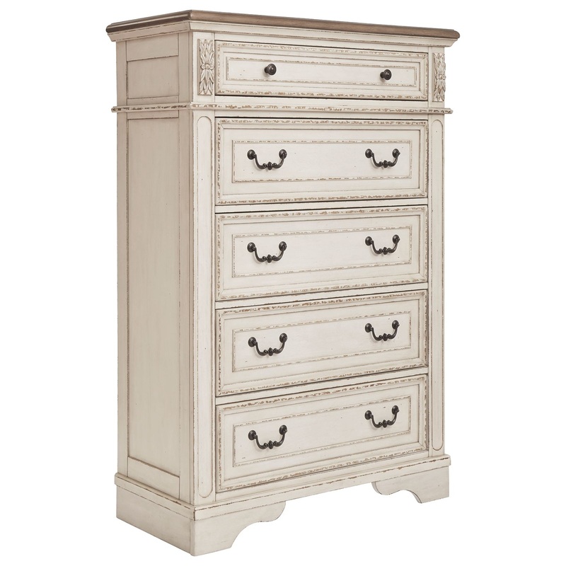 Realyn – Five Drawer Chest – White / Brown / Beige