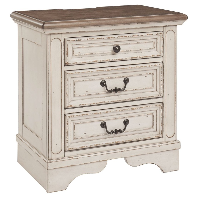 Realyn – Three Drawer Night Stand – White / Brown / Beige