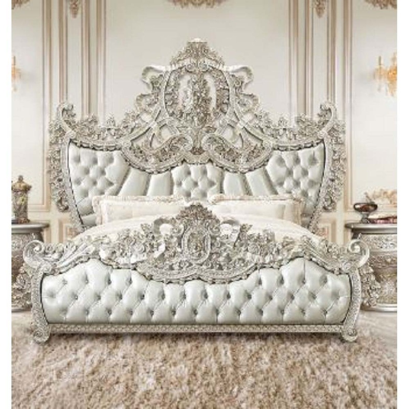 Sandoval – Eastern King Bed – Beige Synthetic Leather & Champagne