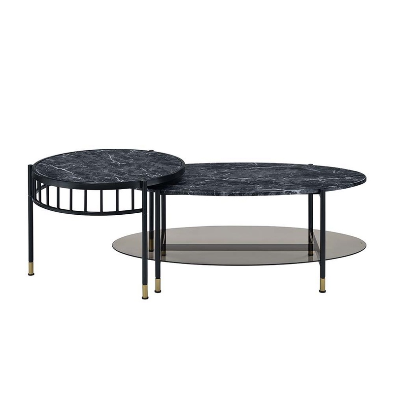 Silas – Nesting Coffee Table Set – Faux Marble Top & Black