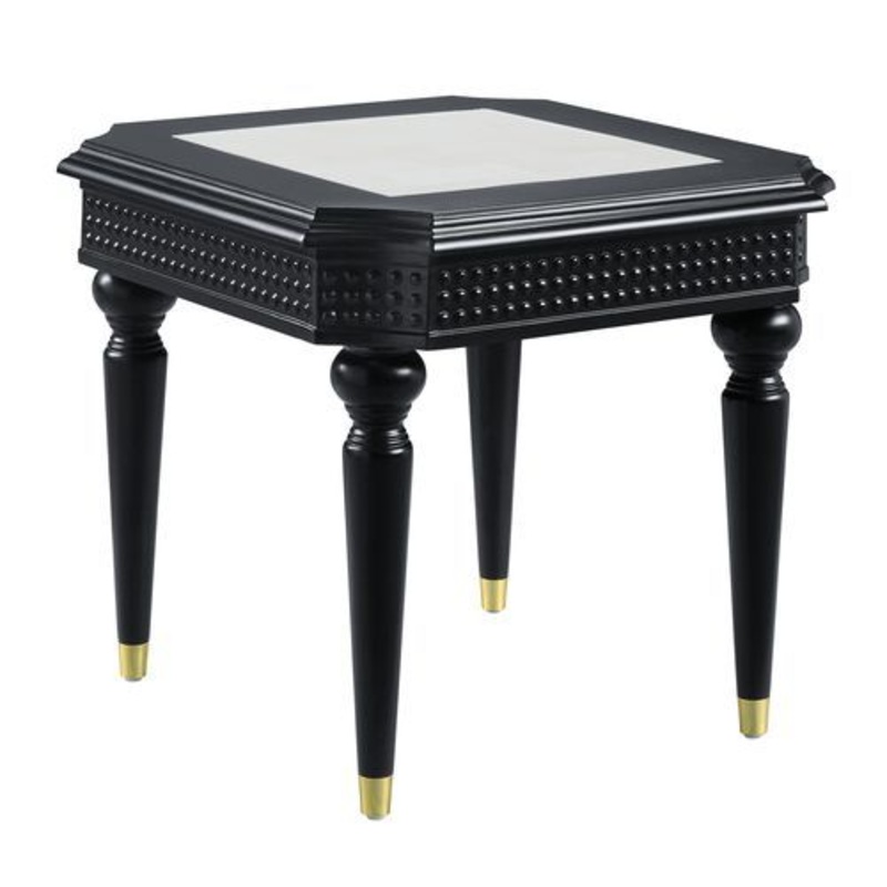 Tayden – End Table With Marble Top – Marble Top & Black