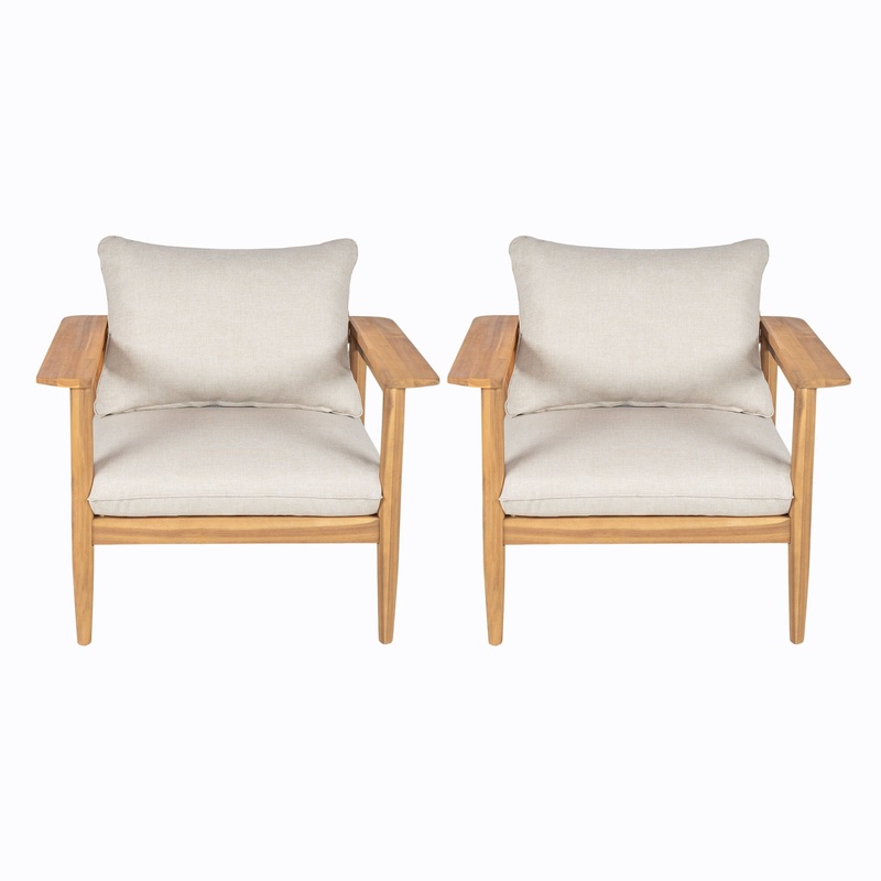 Terassi – Outdoor Lounge Chair (Set of 2) With Cushions – Beige / Light Teak