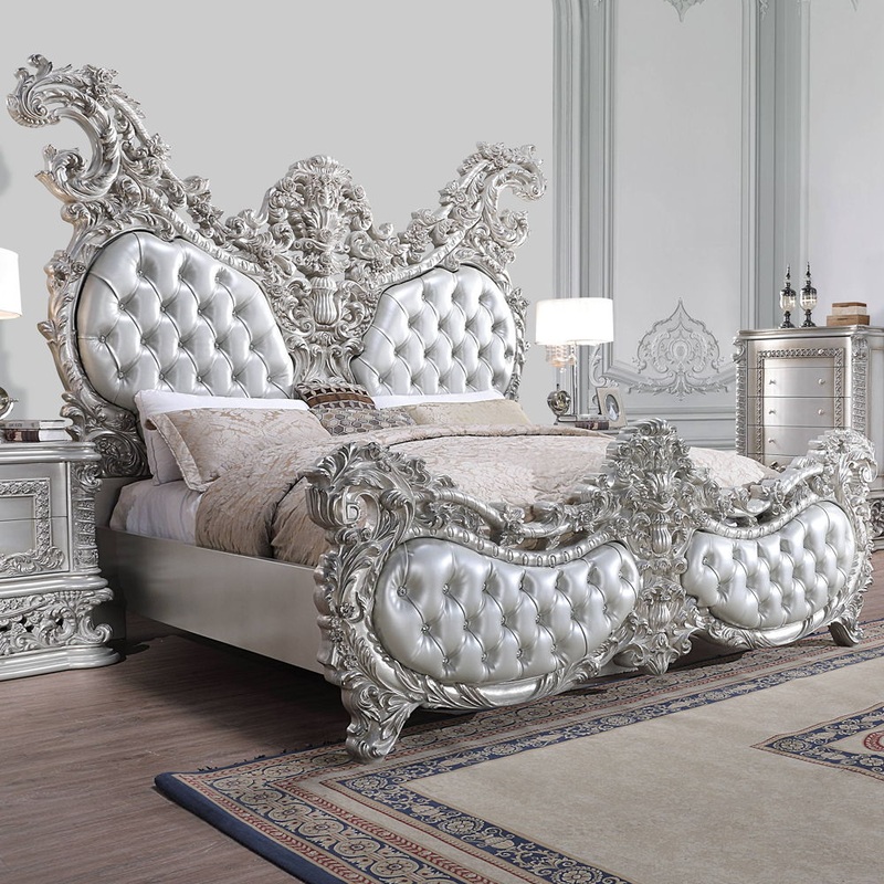 Valkyrie – Eastern King Bed – Synthetic Leather & Antique Platinum