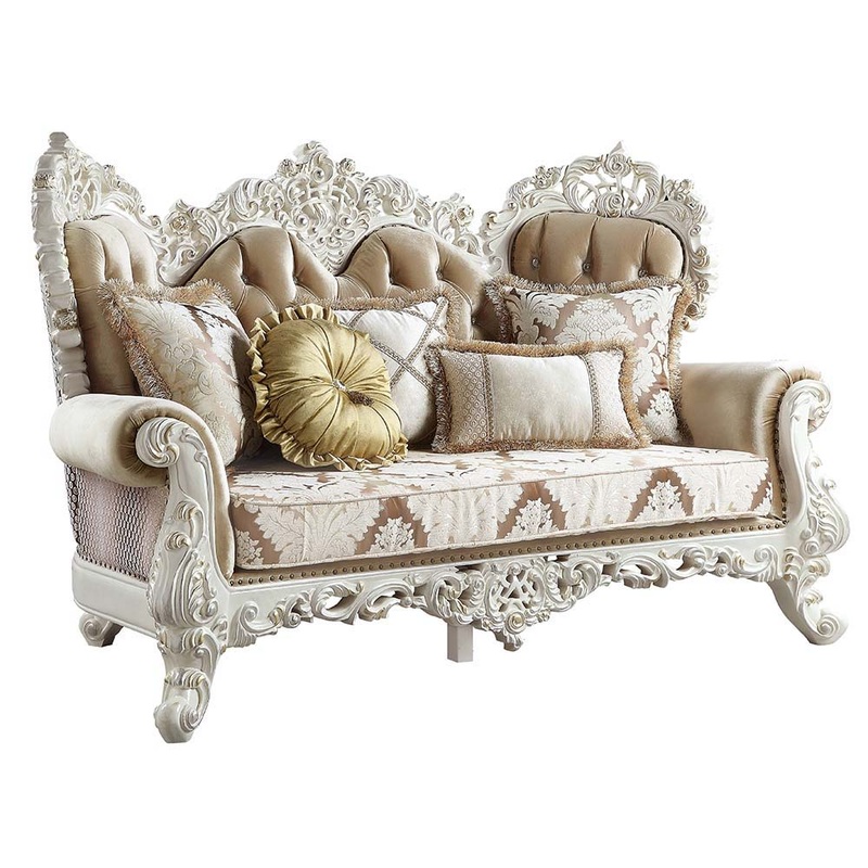 Vanaheim – Loveseat With 5 Pillows – Fabric & Antique White