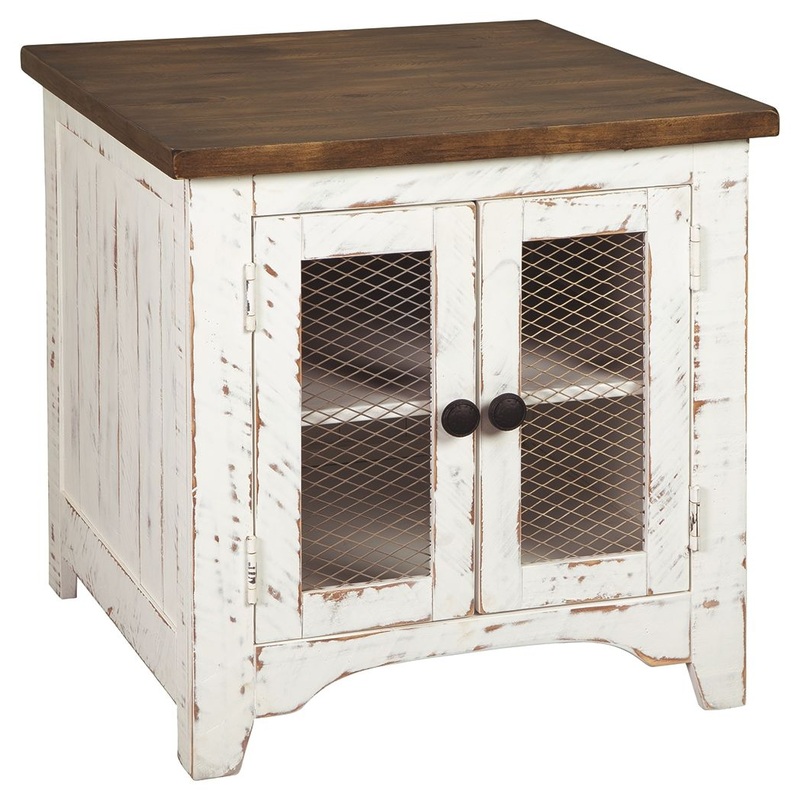 Wystfield – Rectangular End Table – 2 Doors – White / Brown