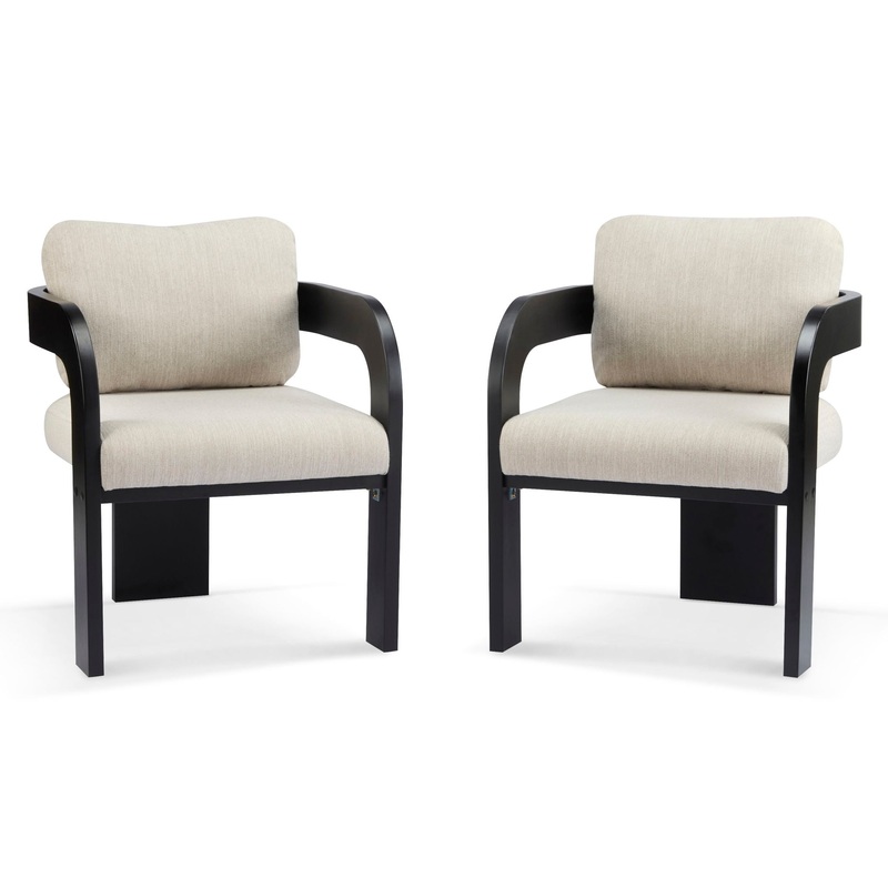 Dining Chairs With Pillow Back (Set of 2) – Beige / Black