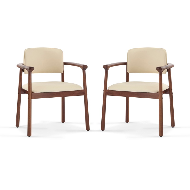 Dining Room Chairs, Ideal For Home & Kitchen (Set of 2) – Beige / Dark Walnut