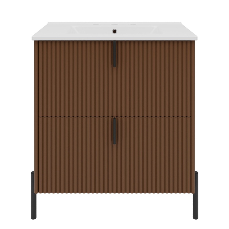 Fluted Bathroom Vanity With Ceramic Sink, Freestanding Design