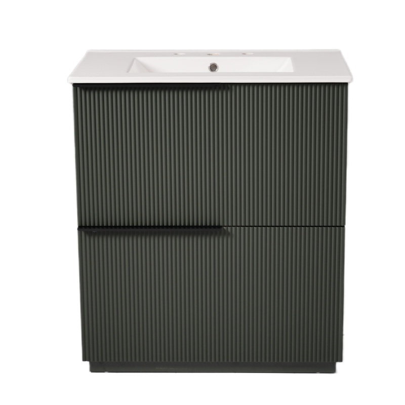 Fluted Bathroom Vanity With Ceramic Sink, Soft Close Slides