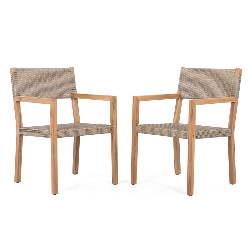 Outdoor Dining Chairs For Patios, Gardens (Set of 2) – Light Brown Multi / Light Teak