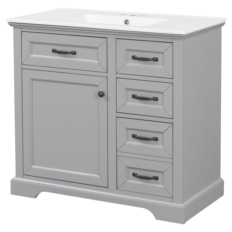 36 Bathroom Vanity With Sink, 2 Tip Out Drawers, Soft Close Hinges