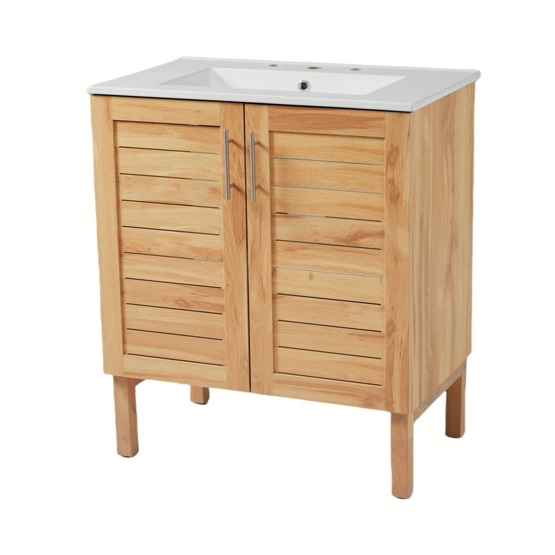Bathroom Vanity With Ceramic Sink, Freestanding Cabinet – Antique Natural / Brown