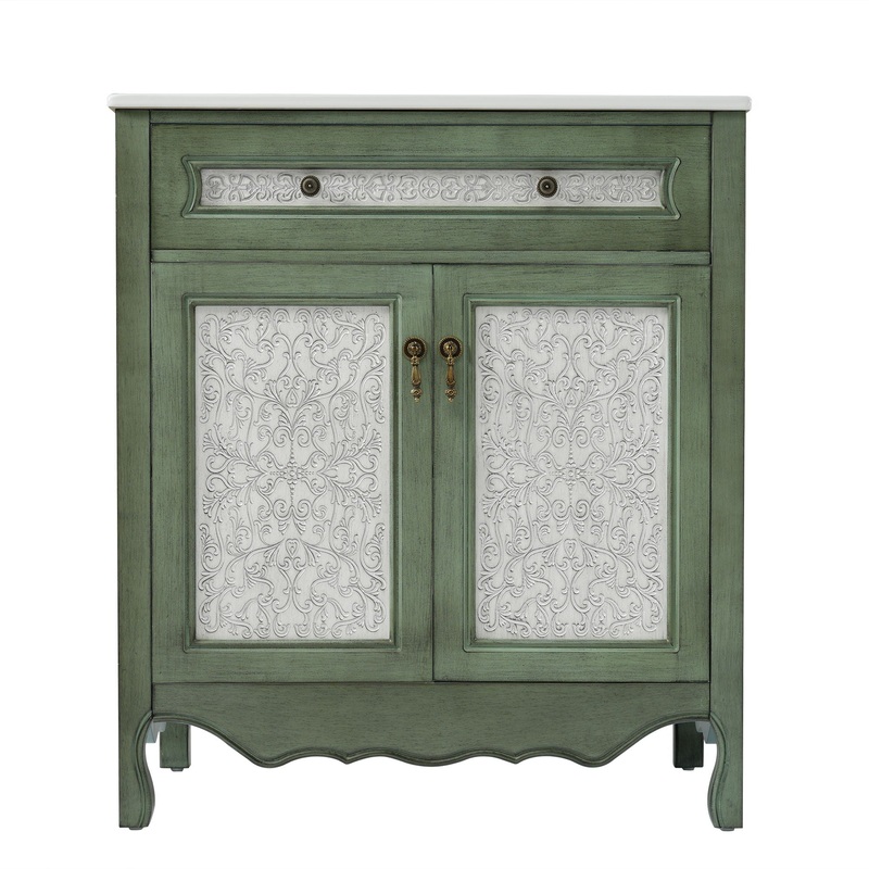 Bathroom Vanity With Rectangle Sink, Tip Out Tray – Antique Blue Green