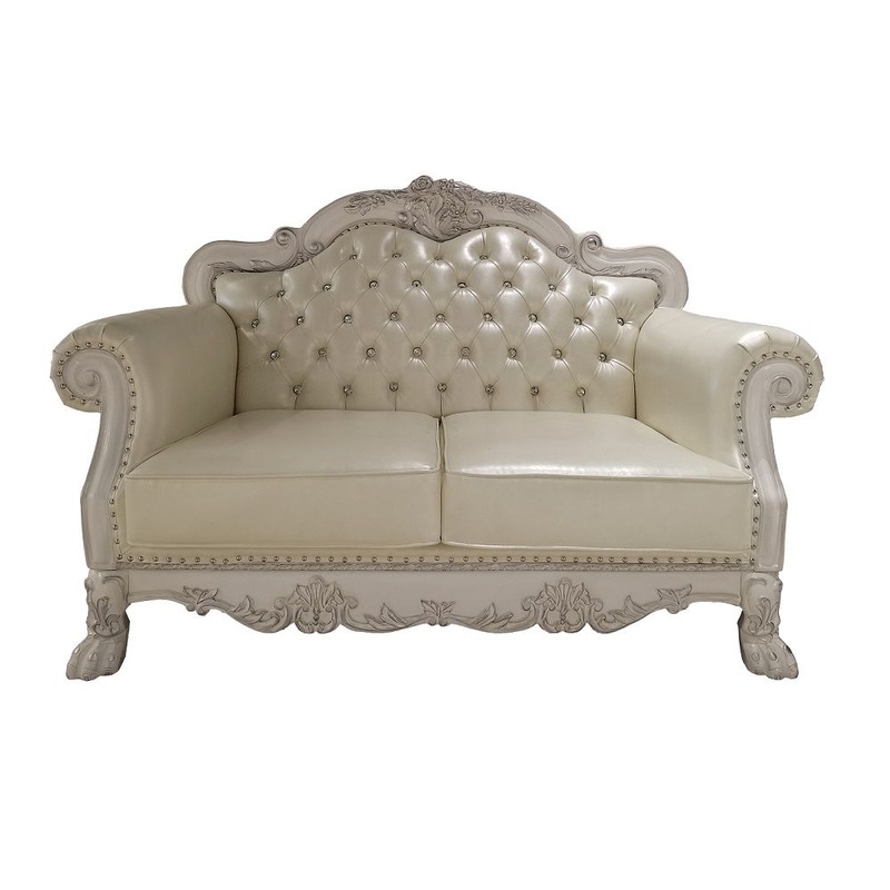 Dresden – Loveseat With 3 Pillows – Synthetic Leather & Bone White