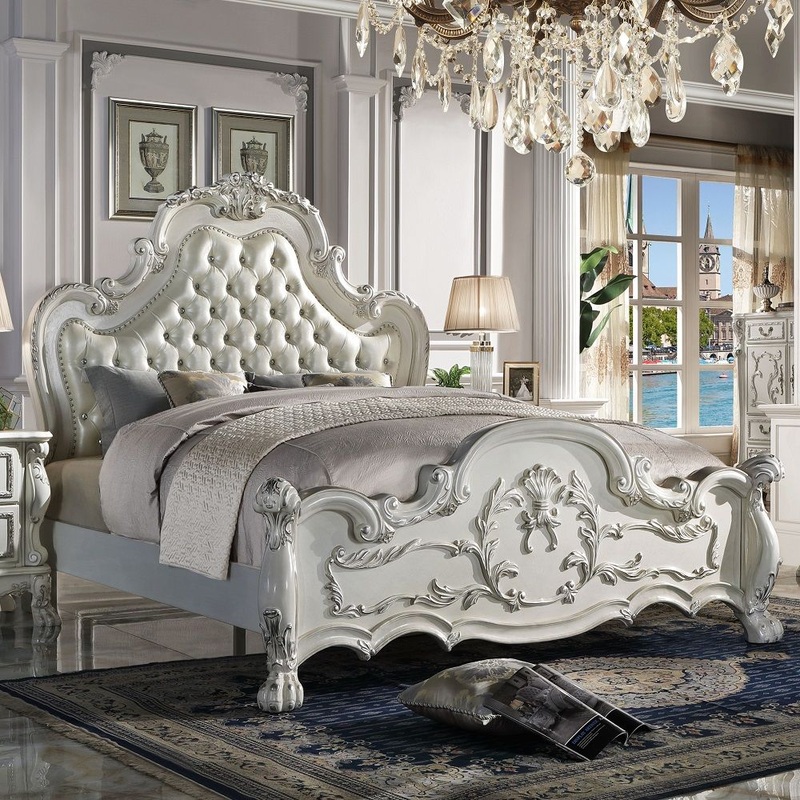 Dresden – Queen Bed – Synthetic Leather & Bone White