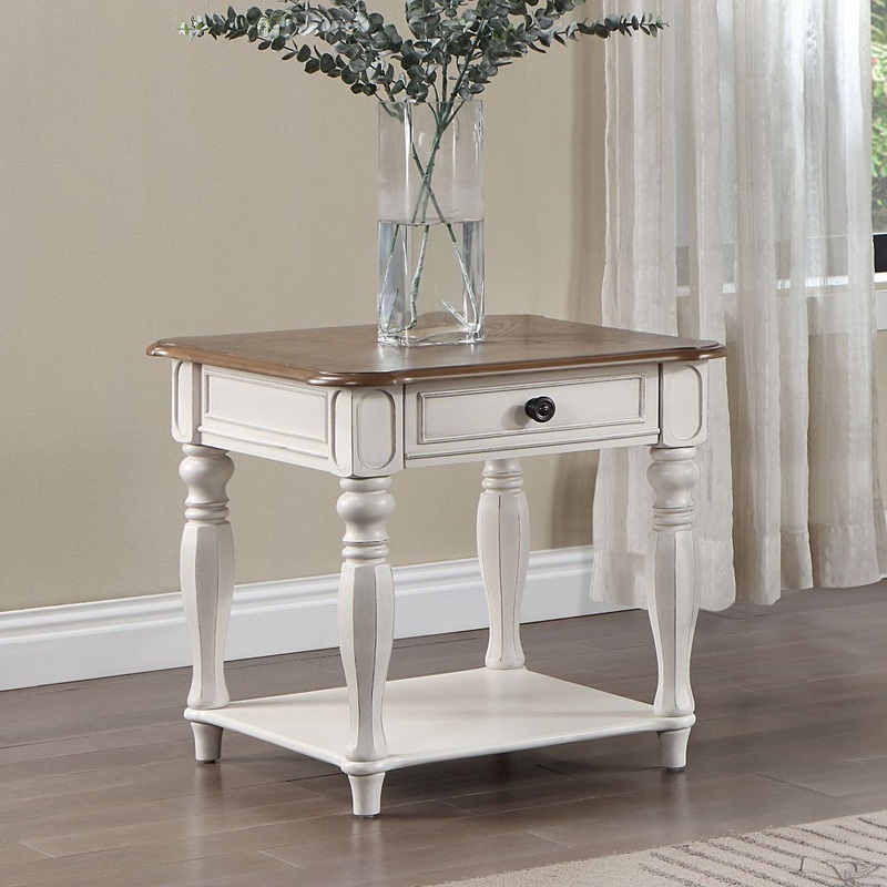 Florian – End Table – Oak & Antique White