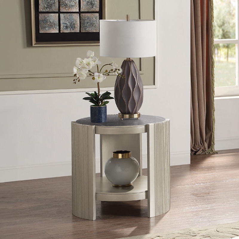 Kasa – End Table – Sintered Stone & Champagne