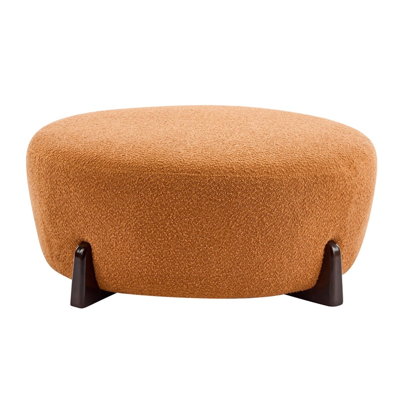 Modish – Round Ottoman – Natural Wood / Pumpkin Orange
