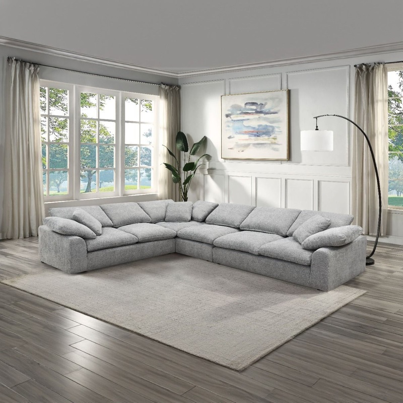 Naveen – Sectional Sofa With 6 Pillows – Gray Linen