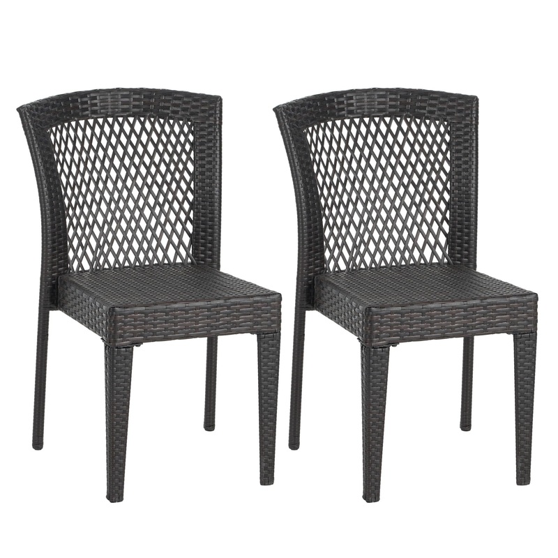 Outdoor Dining Chairs, Stackable Chairs With UV Resistant Frame (Set of 2) – Brown Multi