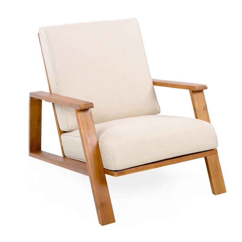Outdoor Patio Lounge Chair|White|Light Brown