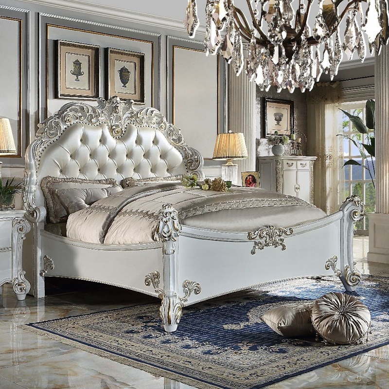 Vendome – Synthetic Leather California King Bed – Antique Pearl