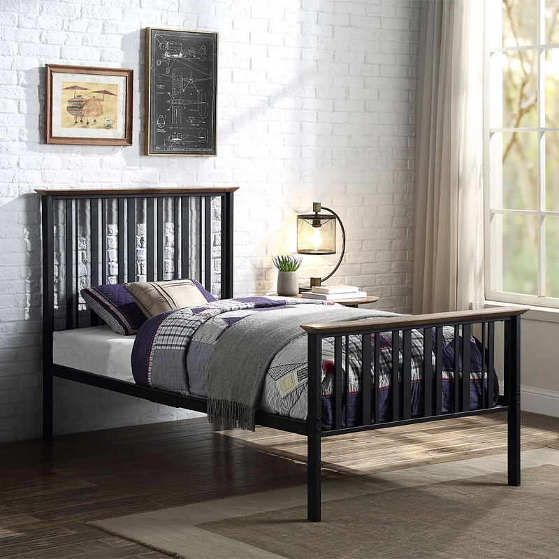 Zudora – Twin Bed – Antique Oak & Black