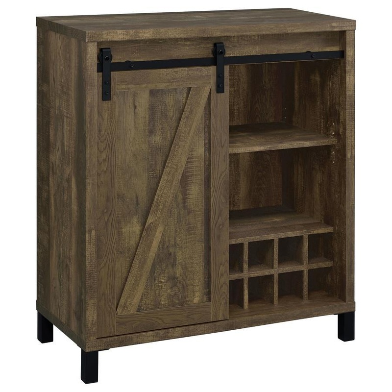 Arlington – Sliding Door Home Bar Wine Cabinet – Rustic Oak