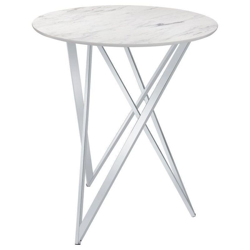 Bexter – Round Faux Marble Bistro Bar Table – Chrome