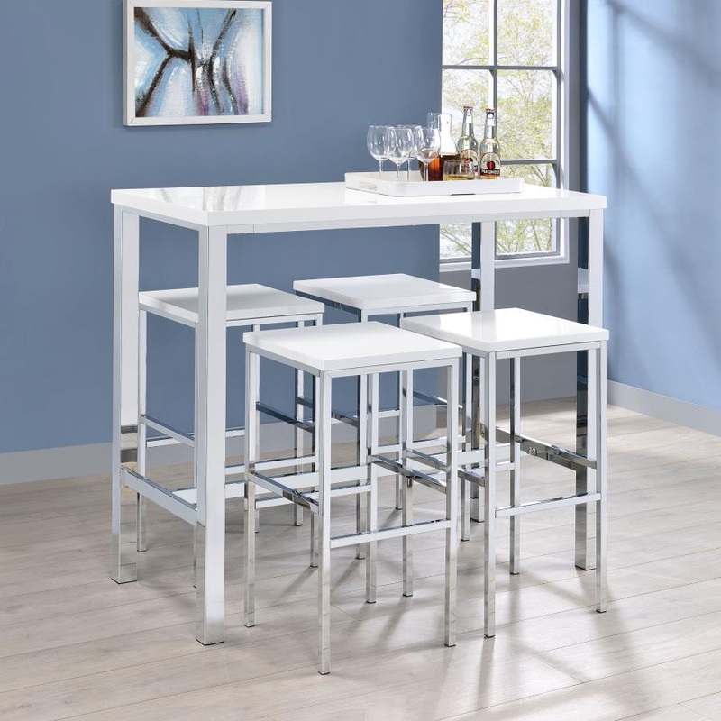 Natividad – 5 Piece Pub Height Bar Table Set – White High Gloss