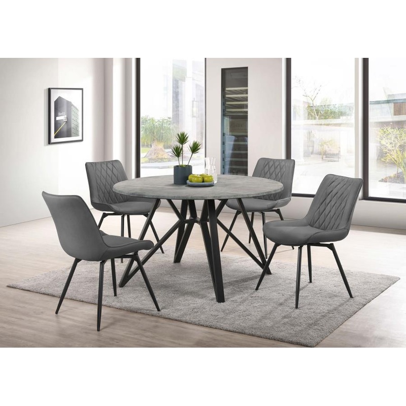 Neil – 5 Piece Round Dining Table Set Concrete – Gunmetal