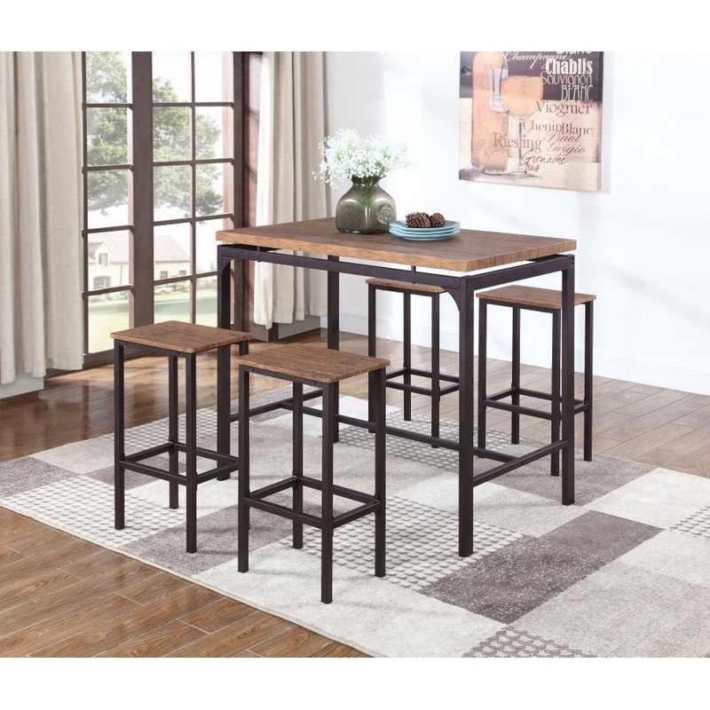 Santana – 5 Piece Pub Height Bar Table Set – Weathered Chestnut