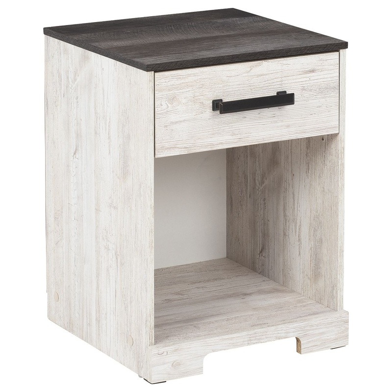Shawburn – One Drawer Night Stand – Whitewash / Charcoal Gray