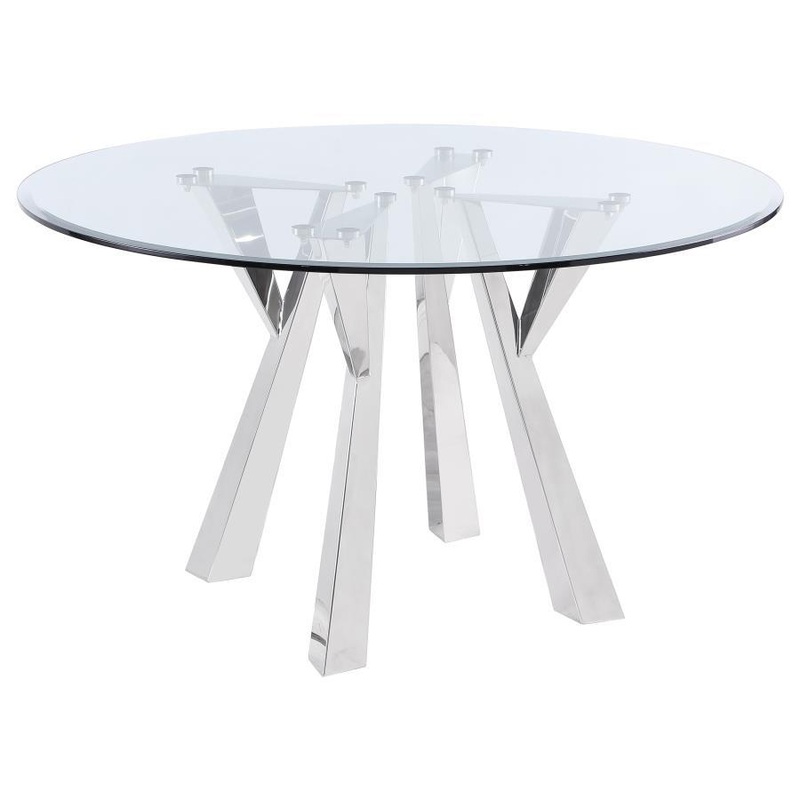 Alaia – Round Clear Glass Top Dining Table – Chrome