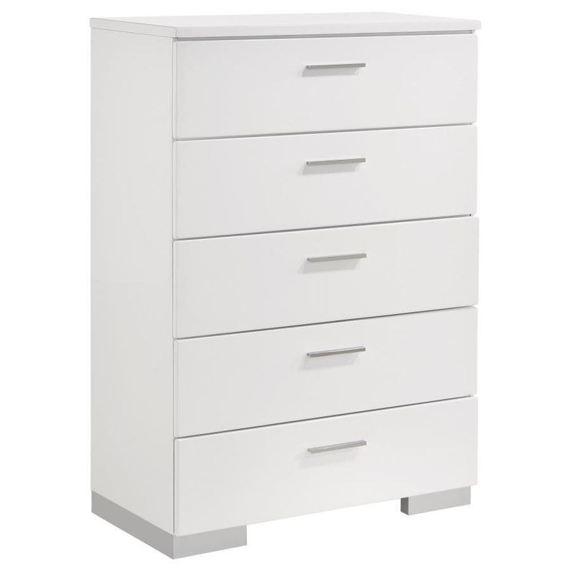 Felicity – 5-Drawer Bedroom Chest – White High Gloss