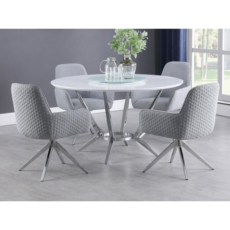 Abby – 5 Piece Round Dining Table Set – White High Gloss