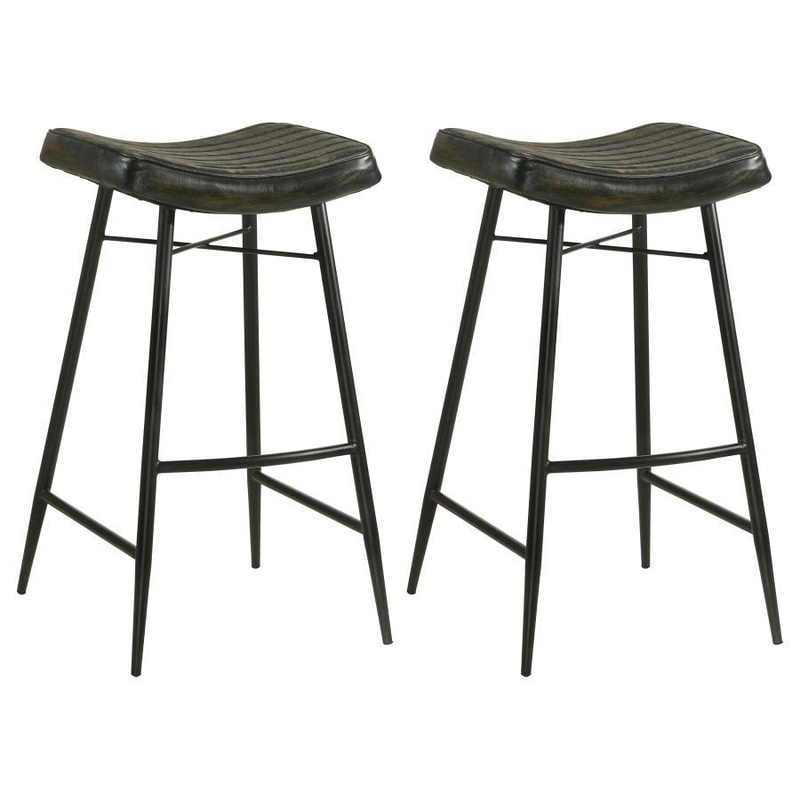Bayu – Leather Upholstered Saddle Seat Backless Bar Stool (Set of 2)