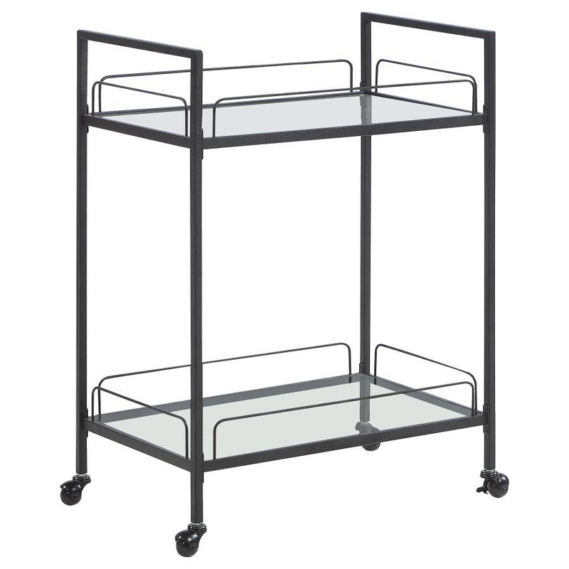Curltis – 2-Tier Rectangular Glass Shelf Metal Bar Cart – Black