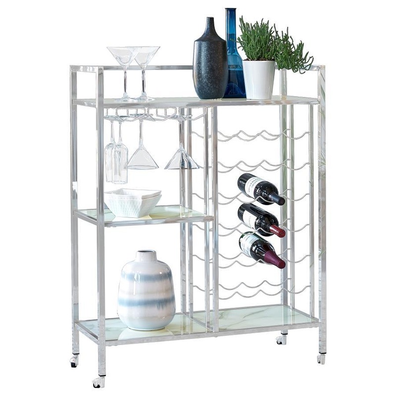 Derion – 3-Tier Rectangular Glass Shelf Metal Bar Cart – Chrome