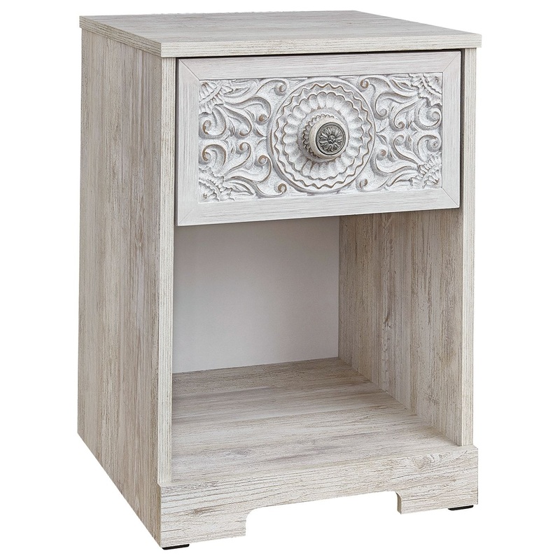 Paxberry – One Drawer Night Stand – Open Cubby – Whitewash