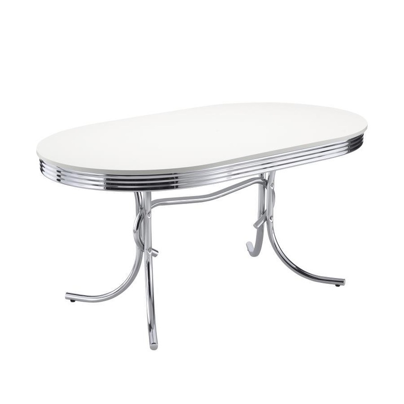 Retro – Oval Wood Top Dining Table – White And Chrome