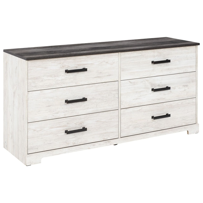 Shawburn – Six Drawer Dresser – Pewter-tone pulls – White / Black / Gray