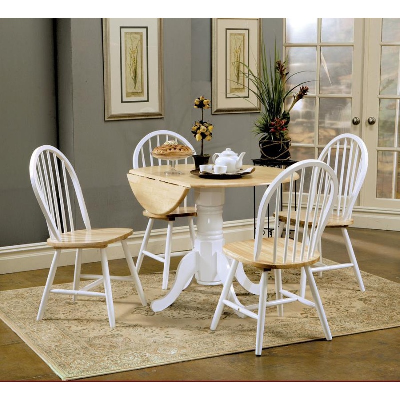 Allison – 5 Piece Round Drop Leaf Dining Table Set – White