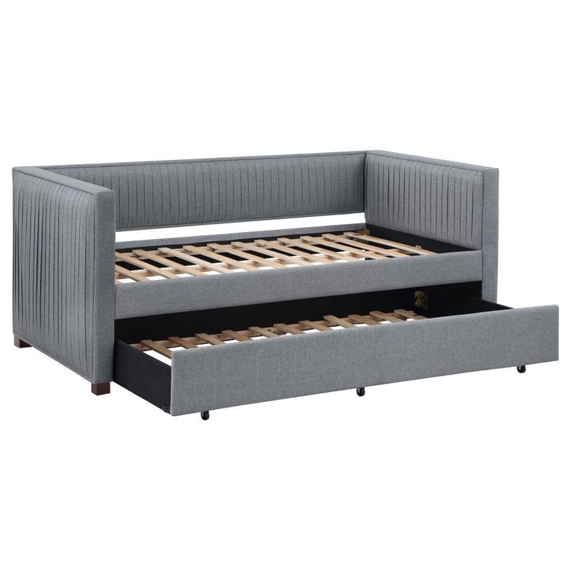 Brodie – Upholstered Twin Daybed With Trundle – Gray